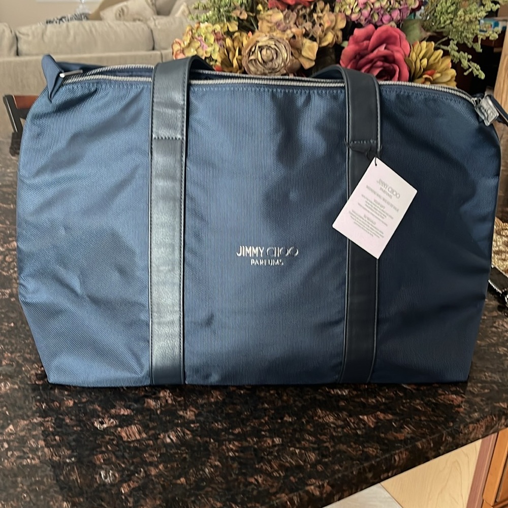 Jimmy Choo Universal Blue & Black Weekend Duffel Bag Sleek and Functional